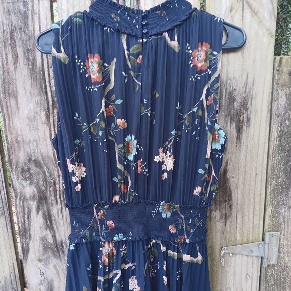 NANETTE NANETTE LEPORE Floral Navy Pleated Sleeveless Dress 14 - Picture 5 of 6